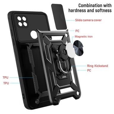 Magnetiskt armor kickstand-mobilskal med ring Svart
