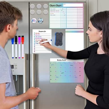 Set med magnetisk whiteboardtavla, skrivtavla, pennor och magneter Fle