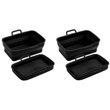 Hopfällbar fyrkantig Air Fryer silikonskål 2-pack Svart
