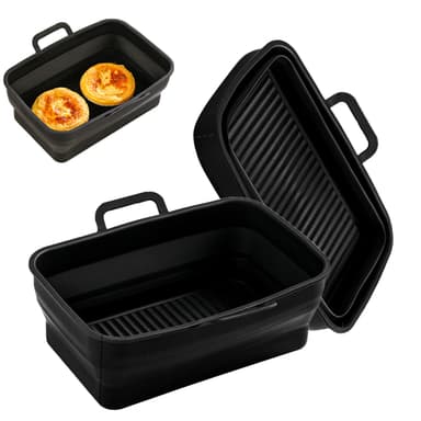 Hopfällbar fyrkantig Air Fryer silikonskål 2-pack Svart