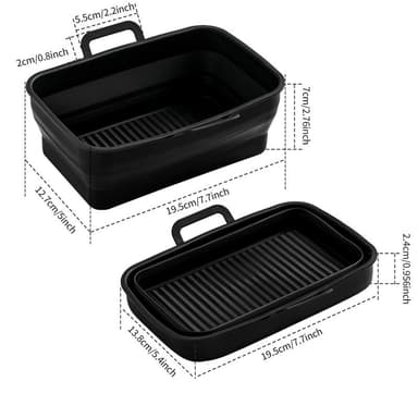 Hopfällbar fyrkantig Air Fryer silikonskål 2-pack Svart