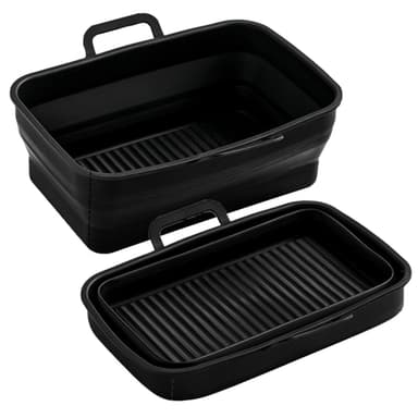 Hopfällbar fyrkantig Air Fryer silikonskål 2-pack Svart
