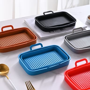 Hopfällbar fyrkantig Air Fryer silikonskål 2-pack Svart