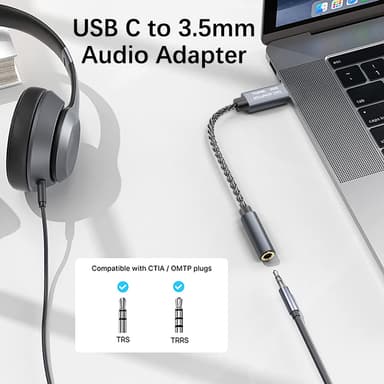 32bit / 384kHz USB-C till 3,5 mm ljudadapterkabel DAC-adapter Grå