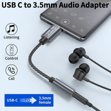 32bit / 384kHz USB-C till 3,5 mm ljudadapterkabel DAC-adapter Grå