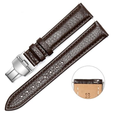 Ersättande Klockarmband med Litchi Mönster Brun 18 mm