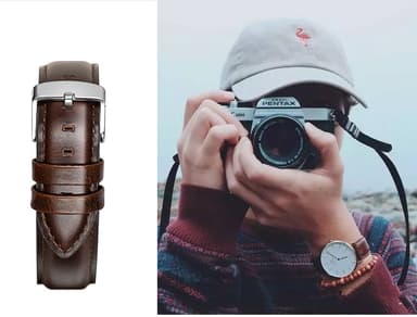 Retro klockarmband i äkta läder för DW-klockor 19 mm Mörkbrun