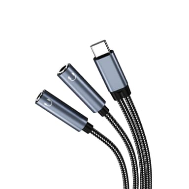 USB-C till dubbel 3,5 mm ljudadapterkabel Svart