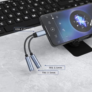 USB-C till dubbel 3,5 mm ljudadapterkabel Svart