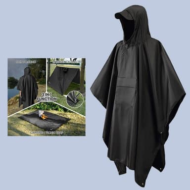 Multifunktionell regnponcho med huva Svart