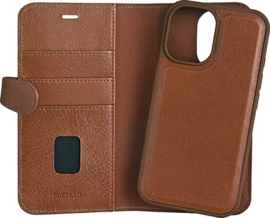 Buffalo iPhone 16 2in1 Läder MagSeries plånboksfodral (brunt)