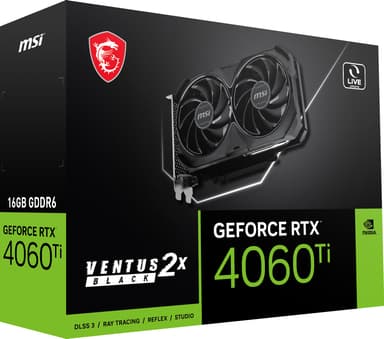 MSI GeForce RTX 4060 Ti Ventus 2X Black OC 16GB grafikkort