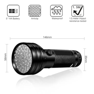 UV-ficklampa med 51 LED-pärlor 395 nm vattentätt