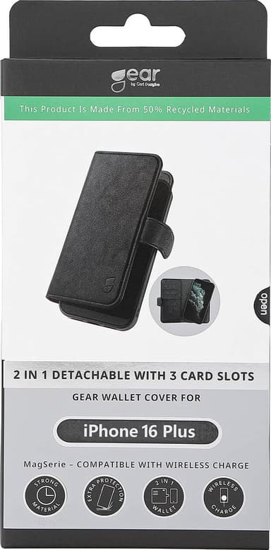 Gear iPhone 16 Plus 2in1 plånboksfodral (svart)