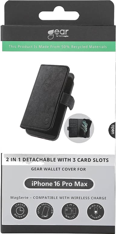 Gear iPhone 16 Pro Max 2in1 plånboksfodral (svart)