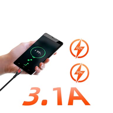 USB-C snabbladdningskabel 1.2 meter Svart