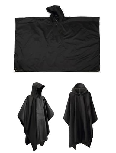 Multifunktionell regnponcho / vattentät presenning / underlägg Svart