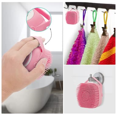 2 in 1 Badborste för hund - med schampodispenser Rosa