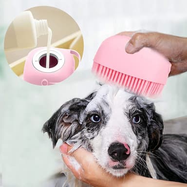 2 in 1 Badborste för hund - med schampodispenser Rosa