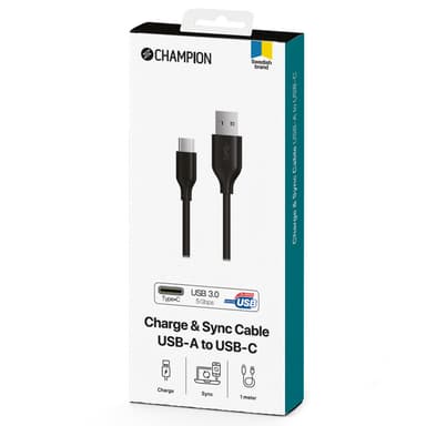 USB-A till USB-C Kabel 1m Svart