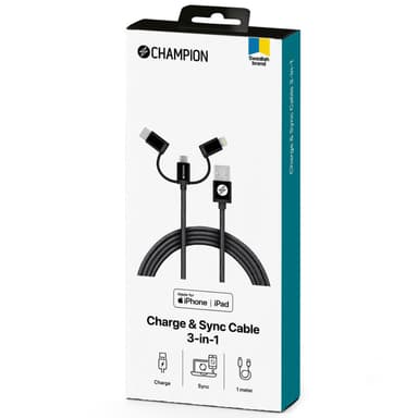 USB-A till Lightning, USB-C och Micro-USB 1,5m Svart