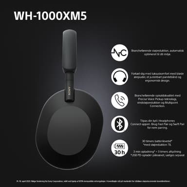 Sony WH-1000XM5 trådlösa around-ear hörlurar (svarta)