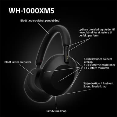 Sony WH-1000XM5 trådlösa around-ear hörlurar (svarta)