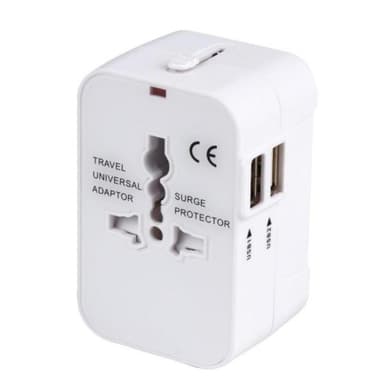 Reseadapter med 2 USB-portar för USA/UK/EU/AUS Vit