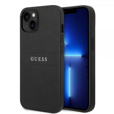 Guess iPhone 14 Plus Skal Saffiano Metal Logo Stripes Svart