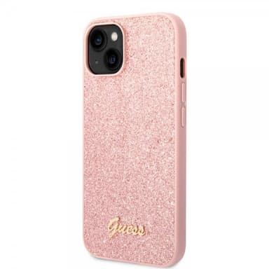 Guess iPhone 14 Plus Skal Glitter Flakes Metal Logo Rosa