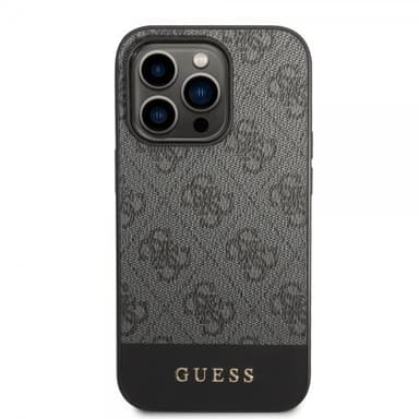Guess iPhone 14 Pro Max Skal Bottom Stripe Metal Logo Grå