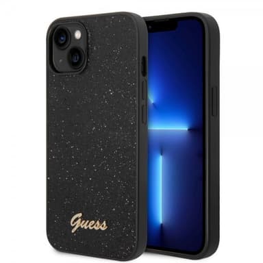 Guess iPhone 14 Plus Skal Glitter Flakes Metal Logo Svart