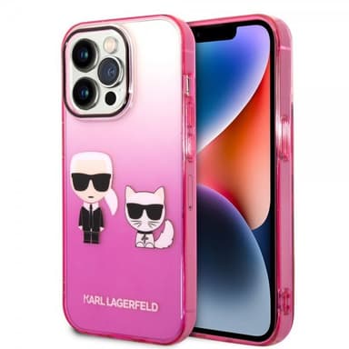 Karl Lagerfeld iPhone 14 Pro Skal Karl & Choupette Gradient Rosa