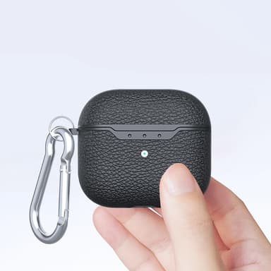 SKALO AirPods 4 Litchi Fodral med Karbinhake - Grön