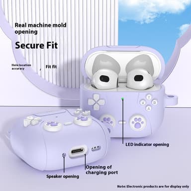 SKALO AirPods 4 Cute Cat Controller Fodral - Lila