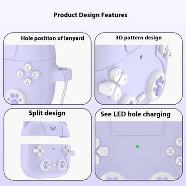 SKALO AirPods 4 Cute Cat Controller Fodral - Lila