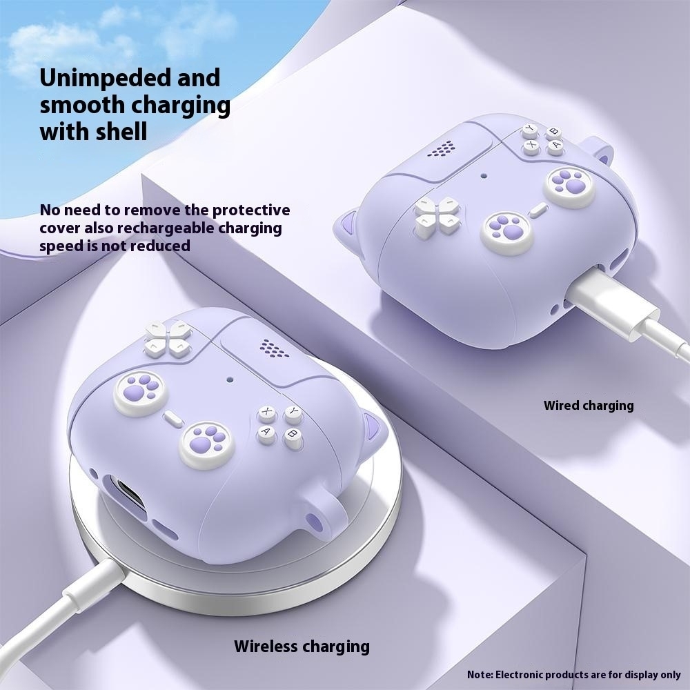 SKALO AirPods 4 Cute Cat Controller Fodral - Lila
