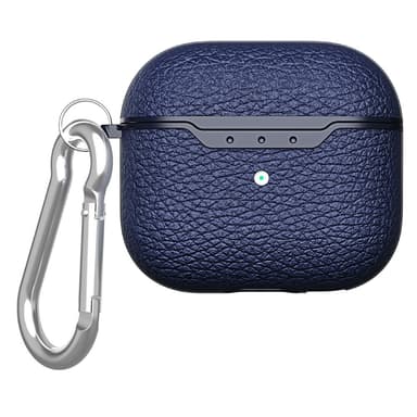 SKALO AirPods 4 Litchi Fodral med Karbinhake - Blå