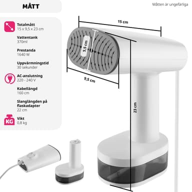 tectake Ångstrykjärn med 4 lägen och flaskadapter, 370 ml, 1640 W - vit
