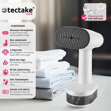 tectake Ångstrykjärn med 4 lägen och flaskadapter, 370 ml, 1640 W - vit