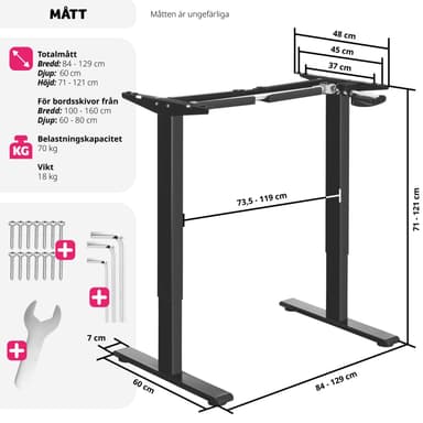 tectake Höj-och sänkbart bordsstativ Idun, med handvev - svart