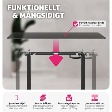 tectake Höj-och sänkbart bordsstativ Idun, med handvev - svart