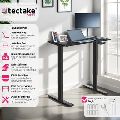 tectake Höj-och sänkbart bordsstativ Idun, med handvev - svart