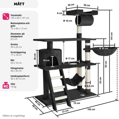 tectake Katt klösträd, klösmöbel Martin - svart
