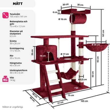tectake Katt klösträd, klösmöbel Martin - vinröd