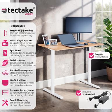 tectake Elektriskt höj- och sänkbart skrivbord Skadi - ek/vit