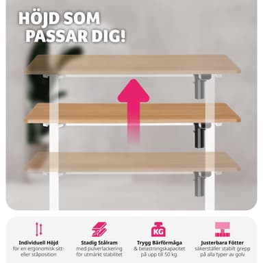 tectake Elektriskt höj- och sänkbart skrivbord Skadi - ek/vit