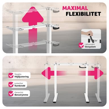 tectake Höj-och sänkbart bordsstativ Idun, med handvev - vit
