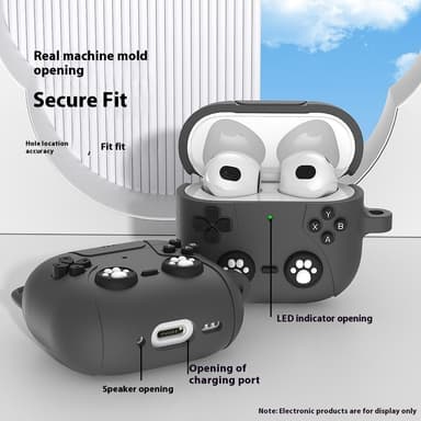 SKALO AirPods 4 Cute Cat Controller Fodral - Svart
