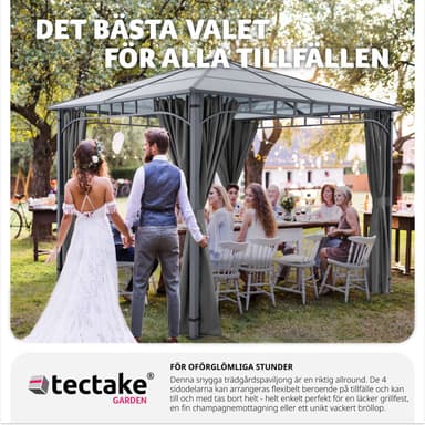 tectake Trädgårdspaviljong Caracas, väderbeständig, takpaneler i polykarbonat - 3 x 3 m